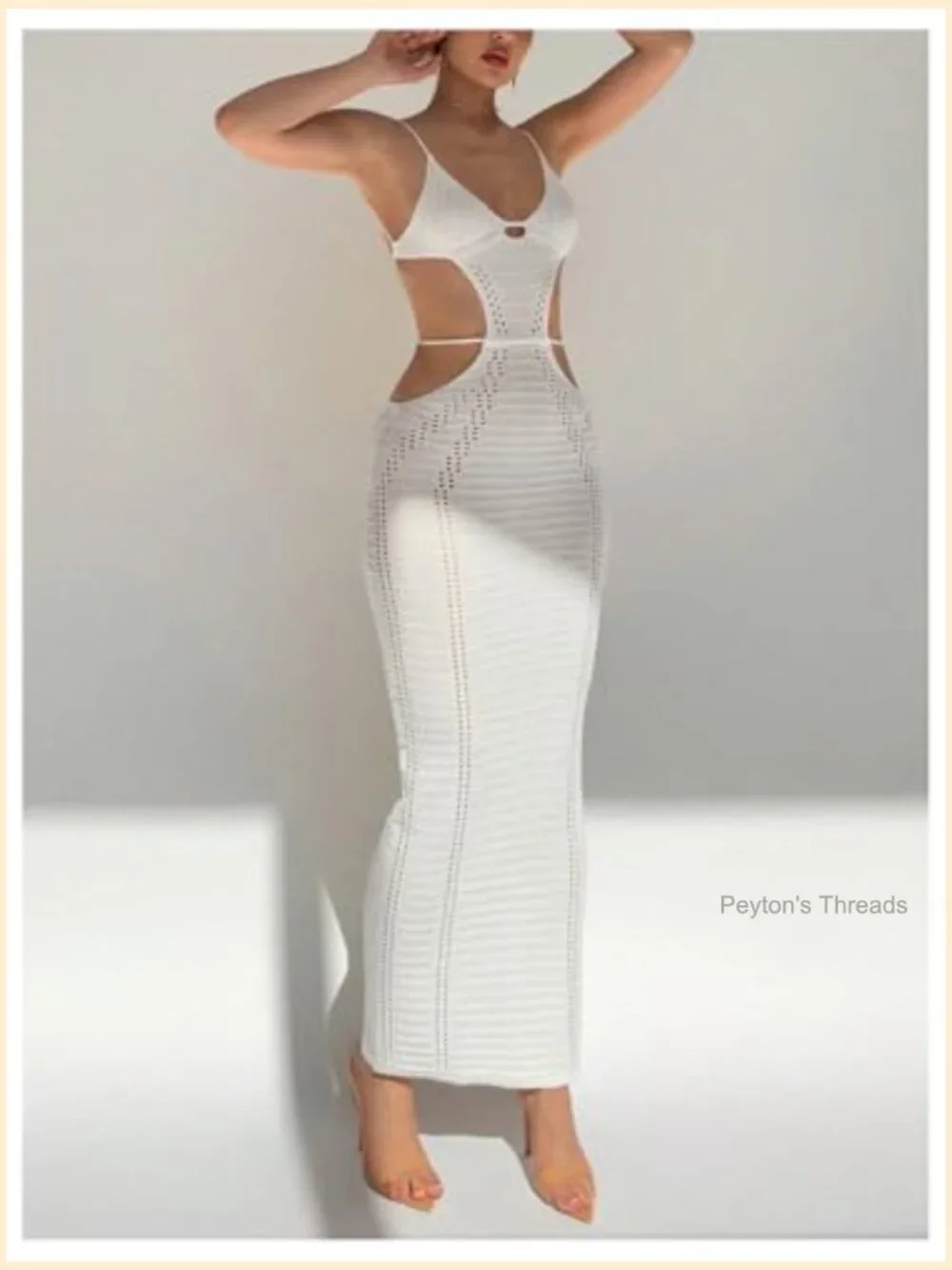 Open Back Crochet Bodycon Maxi Dress Cut Out Knitted Slimming Cocktail Dress - Picture 3 of 5